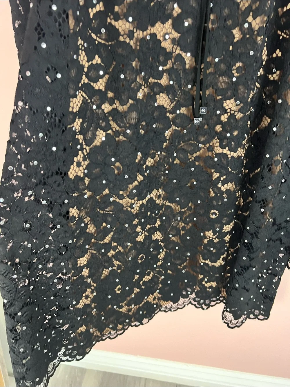 Michael Kors Studded Corded Floral Lace V-Neck Dress Black